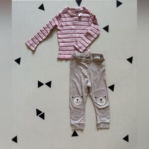 H&M|Baby girl,toddler outfit with Striped ribbed Long Sleeve Top & Bear leggings